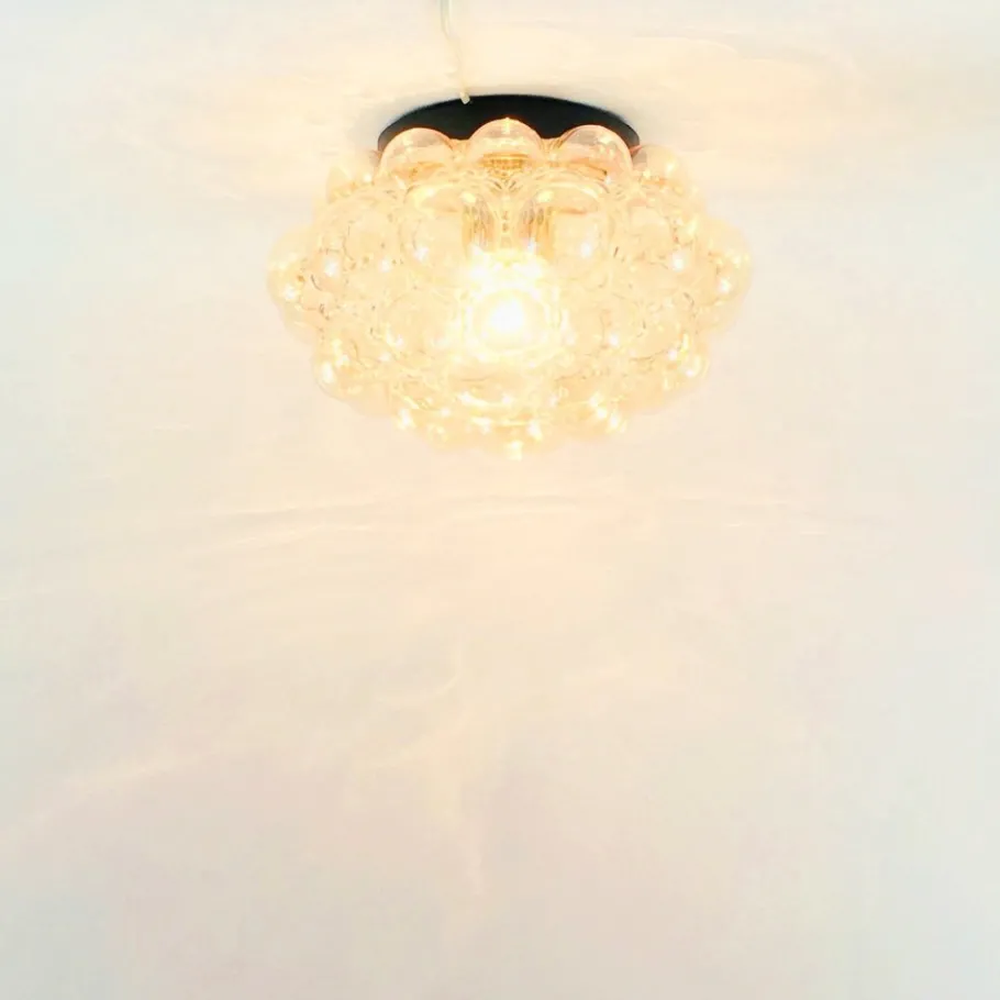 New Pamono Large Mid-Century Modern Amber Bubble Glass Flush Mount by Helena Tynell for Limburg, Germany, 1970s