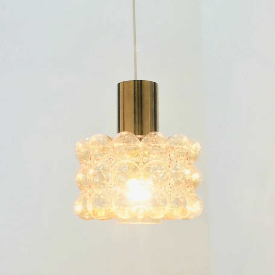 Clearance Pamono Large Mid-Century Modern Amber Bubble Glass Pendant by Helena Tynell for Limburg, Germany, 1960s