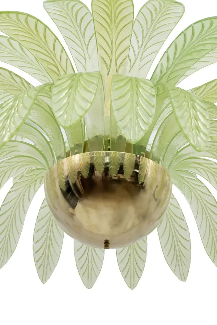 Clearance Pamono Large Mid-Century Modern Palm Leaf Chandelier in Murano Glass and Brass, 1970s