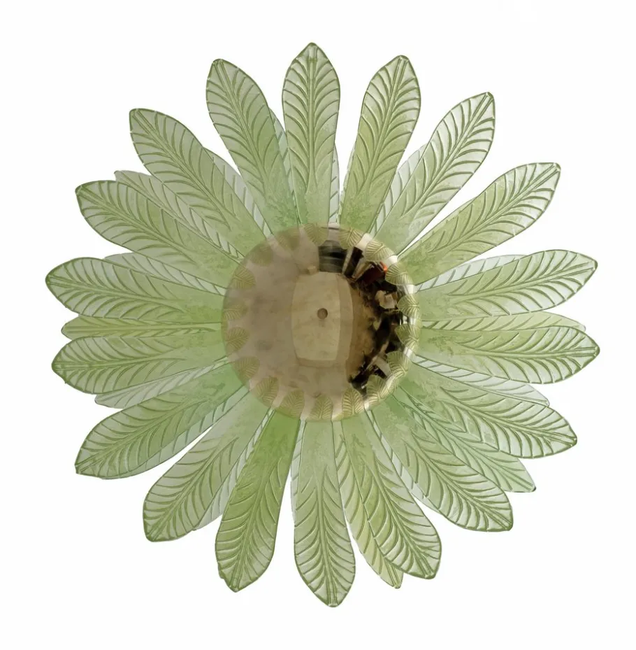 Clearance Pamono Large Mid-Century Modern Palm Leaf Chandelier in Murano Glass and Brass, 1970s