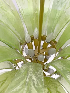 Clearance Pamono Large Mid-Century Modern Palm Leaf Chandelier in Murano Glass and Brass, 1970s