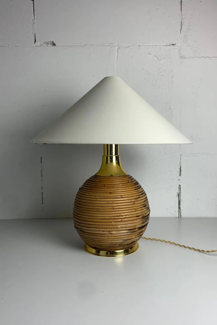 Sale Pamono Large Midcentury Modern Pencil Bamboo and Brass Table Lamp, 1970s