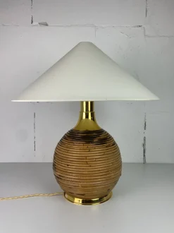 Sale Pamono Large Midcentury Modern Pencil Bamboo and Brass Table Lamp, 1970s