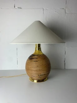 Sale Pamono Large Midcentury Modern Pencil Bamboo and Brass Table Lamp, 1970s