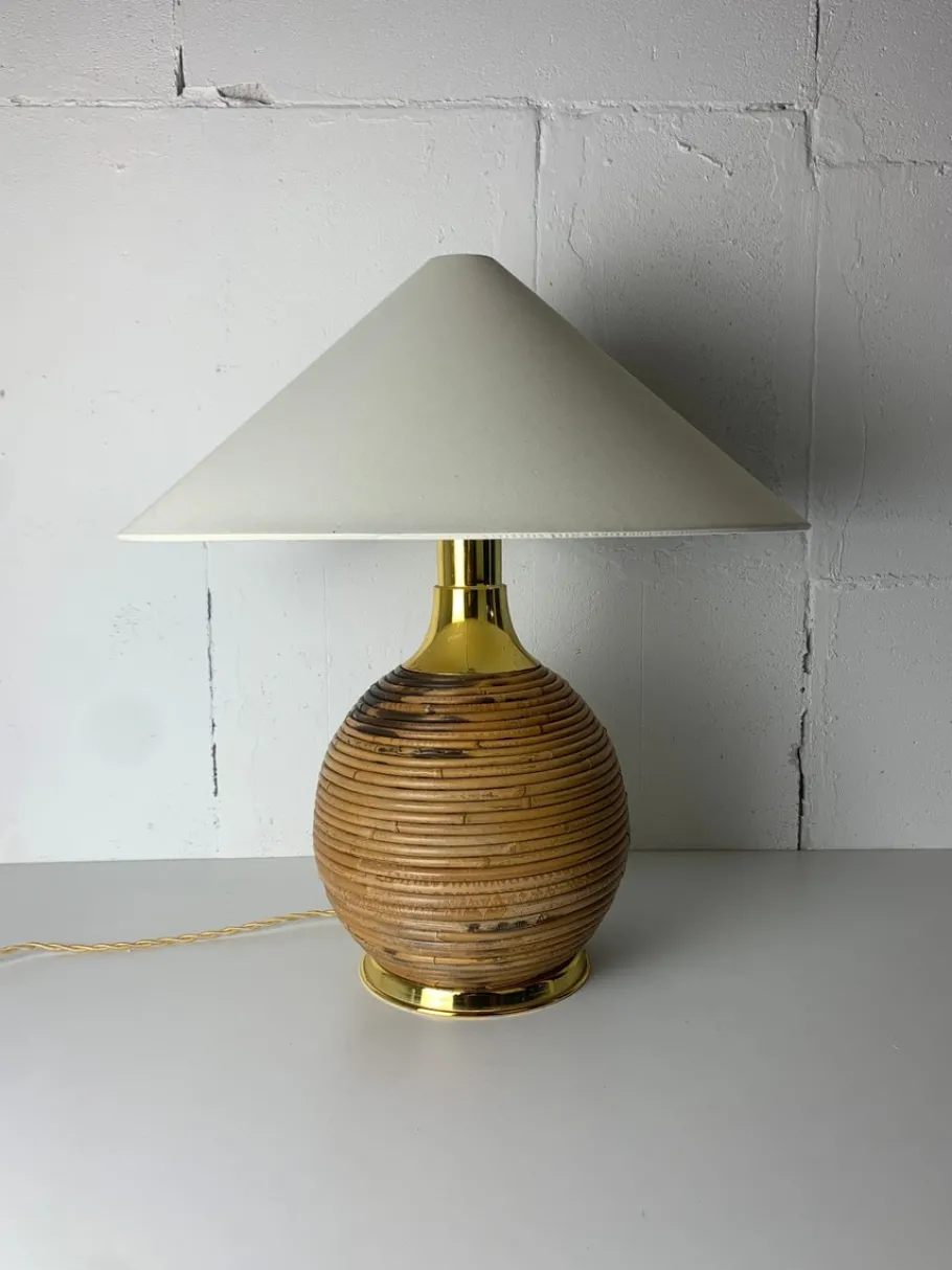 Sale Pamono Large Midcentury Modern Pencil Bamboo and Brass Table Lamp, 1970s