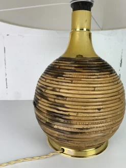 Sale Pamono Large Midcentury Modern Pencil Bamboo and Brass Table Lamp, 1970s