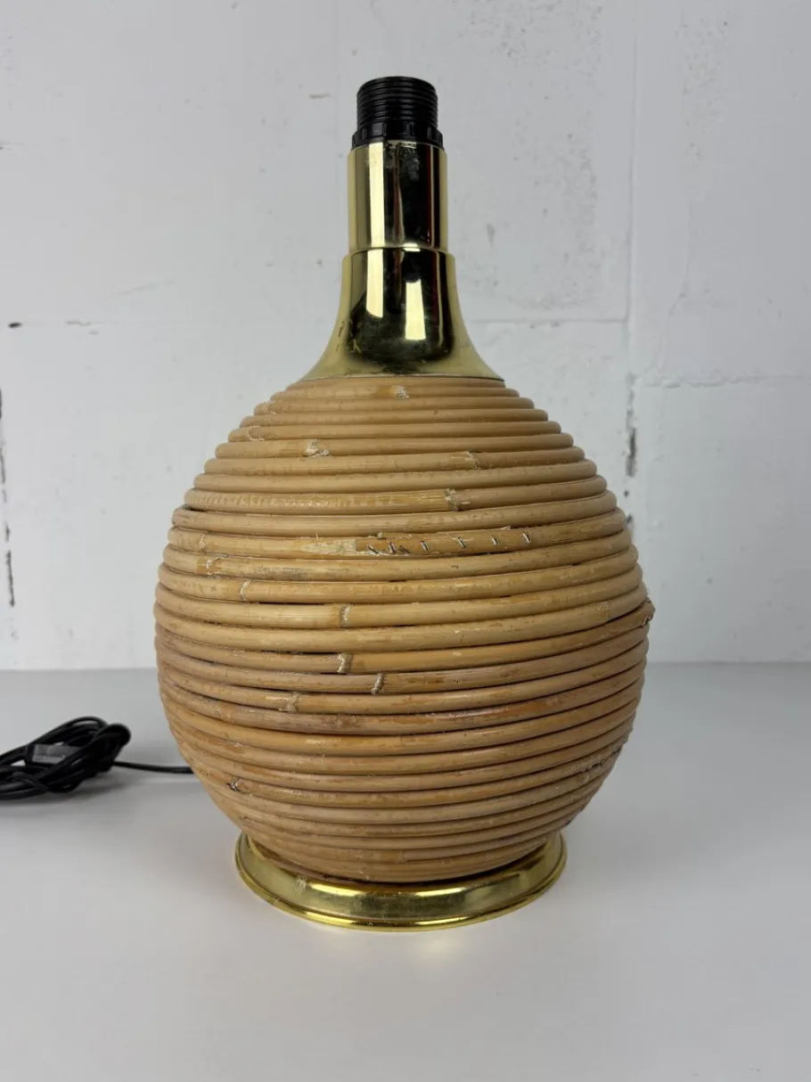 Sale Pamono Large Midcentury Modern Pencil Bamboo and Brass Table Lamp, 1970s