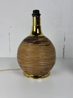Sale Pamono Large Midcentury Modern Pencil Bamboo and Brass Table Lamp, 1970s
