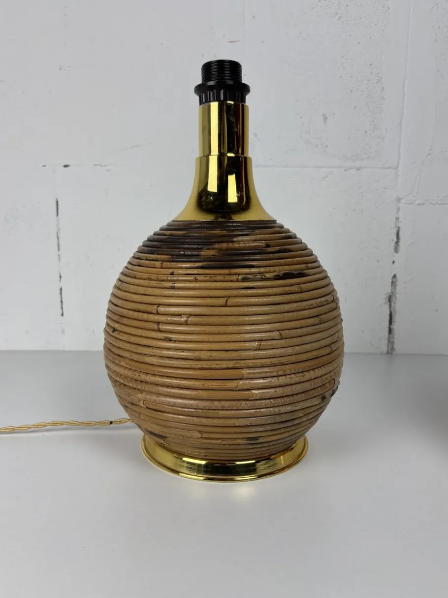Sale Pamono Large Midcentury Modern Pencil Bamboo and Brass Table Lamp, 1970s