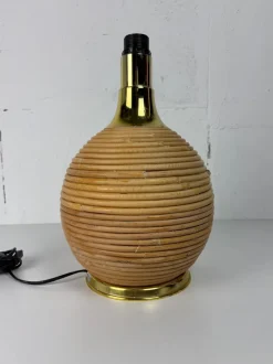 Sale Pamono Large Midcentury Modern Pencil Bamboo and Brass Table Lamp, 1970s
