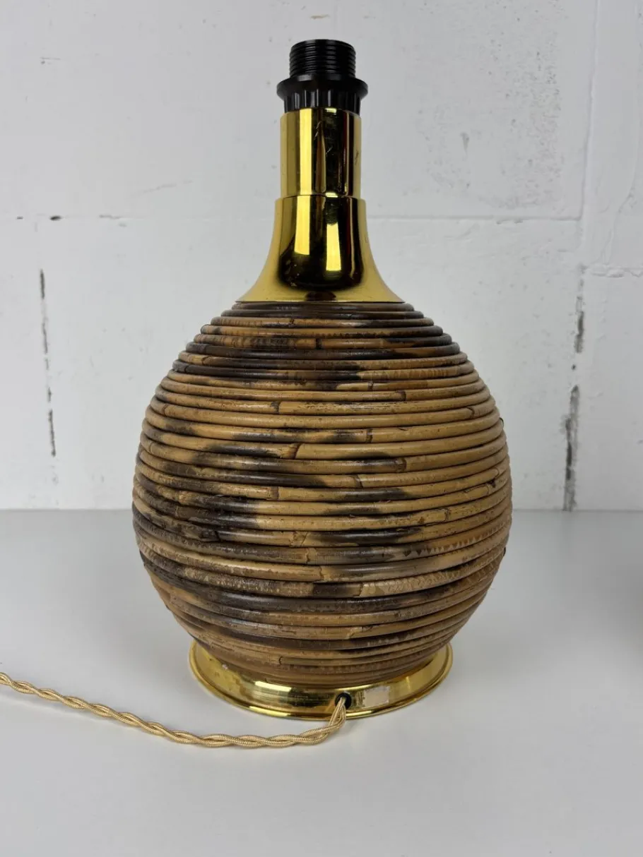 Sale Pamono Large Midcentury Modern Pencil Bamboo and Brass Table Lamp, 1970s