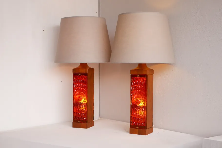 Discount Pamono Large Mid-Century Modern Scandinavian Teak and Glass Table Lamps from Hovmantorp, Set of 2