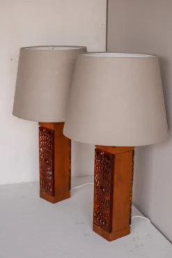 Discount Pamono Large Mid-Century Modern Scandinavian Teak and Glass Table Lamps from Hovmantorp, Set of 2