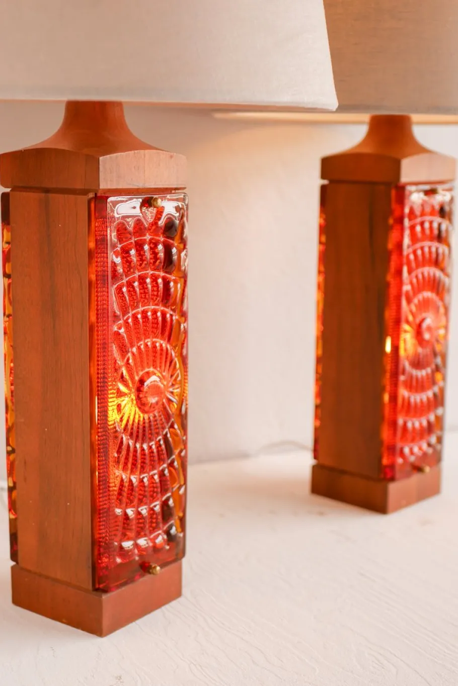 Discount Pamono Large Mid-Century Modern Scandinavian Teak and Glass Table Lamps from Hovmantorp, Set of 2