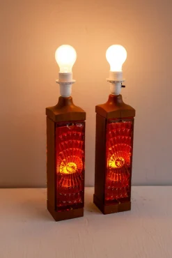 Discount Pamono Large Mid-Century Modern Scandinavian Teak and Glass Table Lamps from Hovmantorp, Set of 2