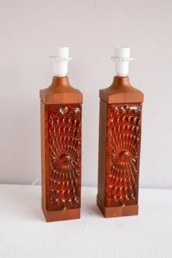 Discount Pamono Large Mid-Century Modern Scandinavian Teak and Glass Table Lamps from Hovmantorp, Set of 2