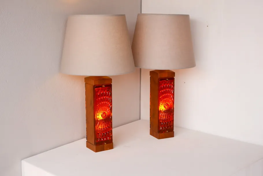 Discount Pamono Large Mid-Century Modern Scandinavian Teak and Glass Table Lamps from Hovmantorp, Set of 2