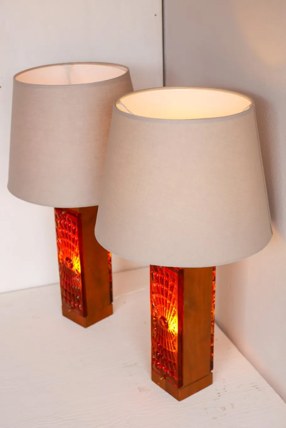 Discount Pamono Large Mid-Century Modern Scandinavian Teak and Glass Table Lamps from Hovmantorp, Set of 2