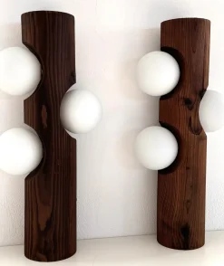 Best Pamono Large Mid-Century Pine Tree Trunk and Glass Sphere Wall Sconces, 1970s, Set of 2