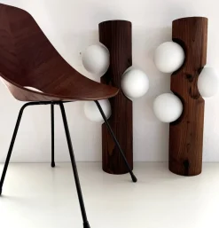 Best Pamono Large Mid-Century Pine Tree Trunk and Glass Sphere Wall Sconces, 1970s, Set of 2