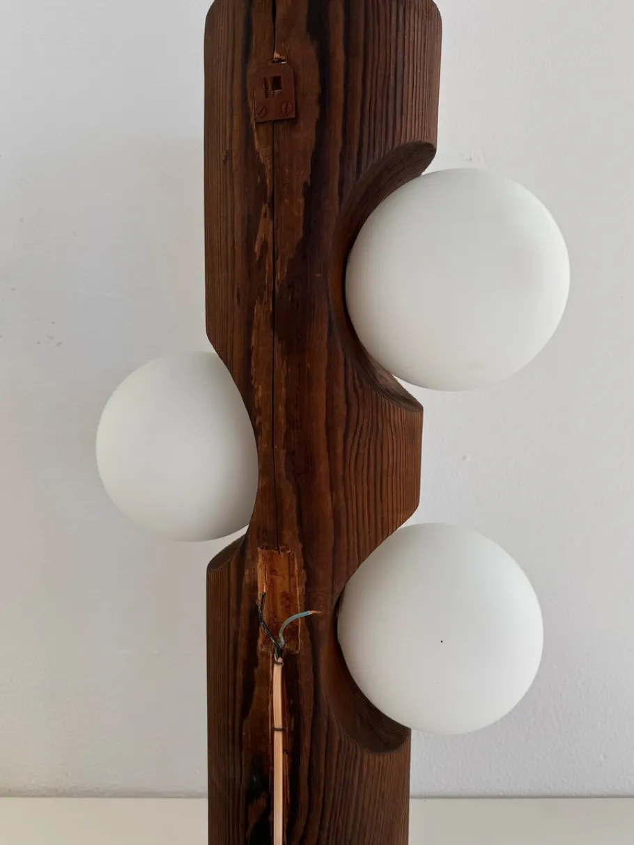 Best Pamono Large Mid-Century Pine Tree Trunk and Glass Sphere Wall Sconces, 1970s, Set of 2