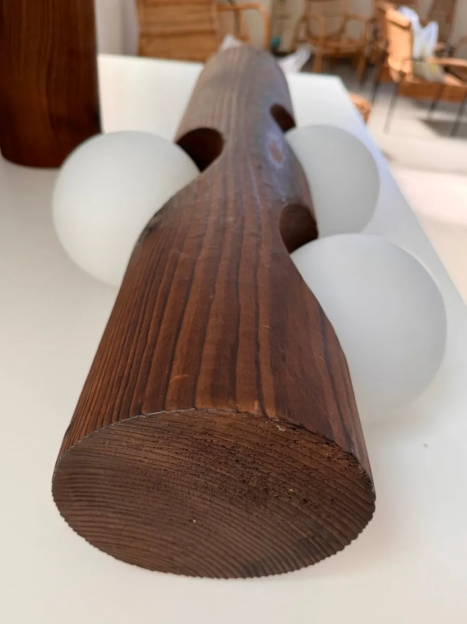 Best Pamono Large Mid-Century Pine Tree Trunk and Glass Sphere Wall Sconces, 1970s, Set of 2