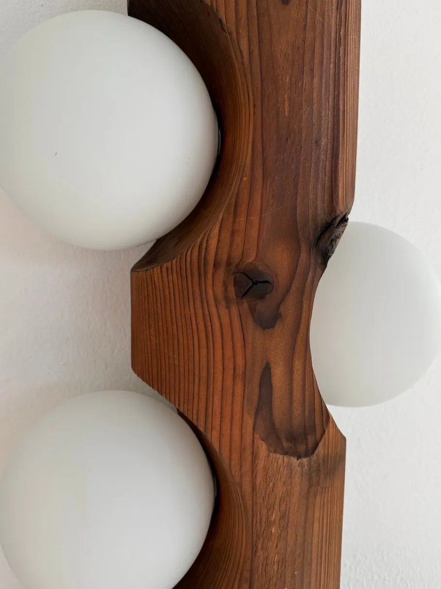 Best Pamono Large Mid-Century Pine Tree Trunk and Glass Sphere Wall Sconces, 1970s, Set of 2