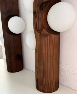 Best Pamono Large Mid-Century Pine Tree Trunk and Glass Sphere Wall Sconces, 1970s, Set of 2