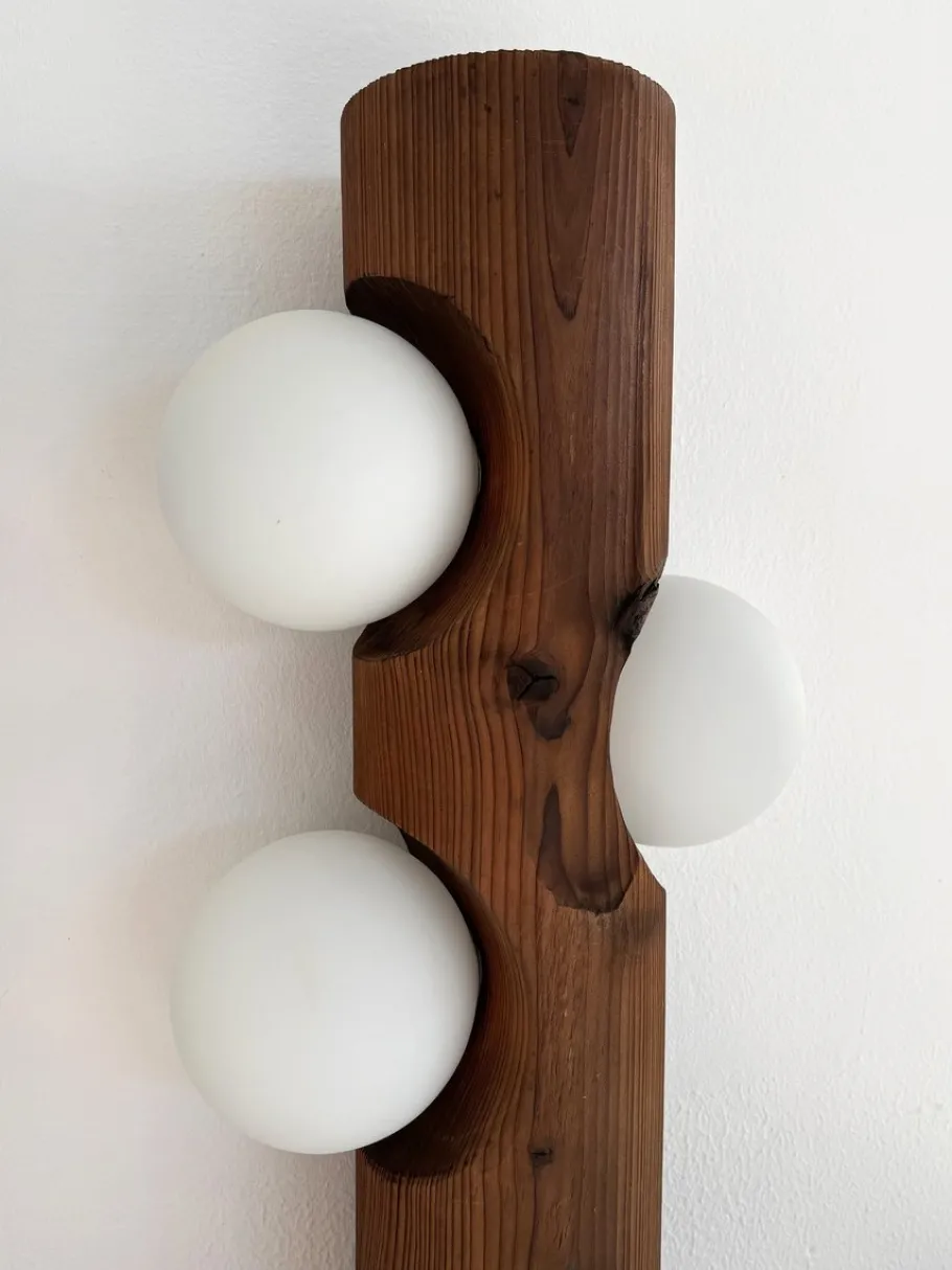Best Pamono Large Mid-Century Pine Tree Trunk and Glass Sphere Wall Sconces, 1970s, Set of 2