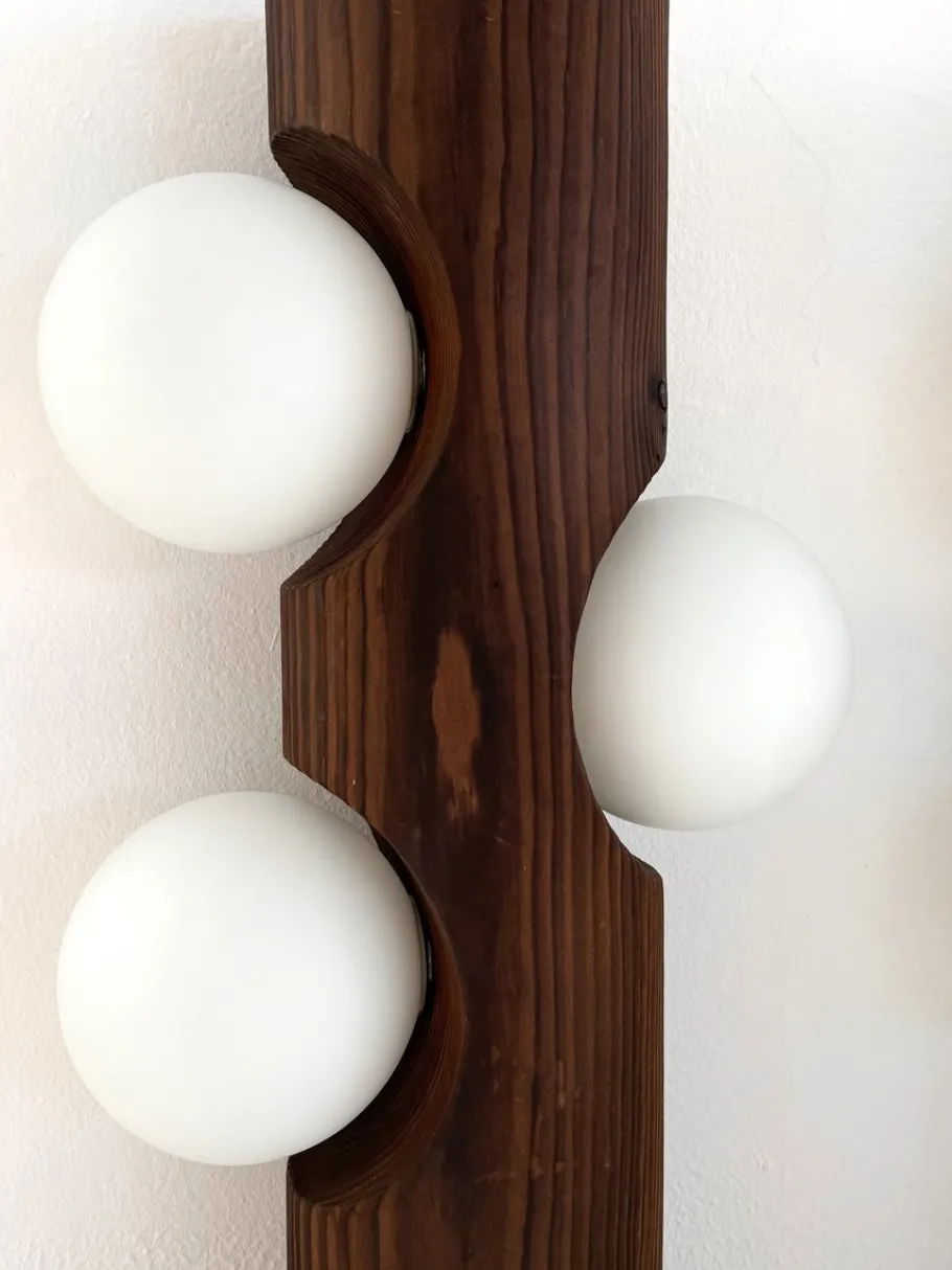 Best Pamono Large Mid-Century Pine Tree Trunk and Glass Sphere Wall Sconces, 1970s, Set of 2