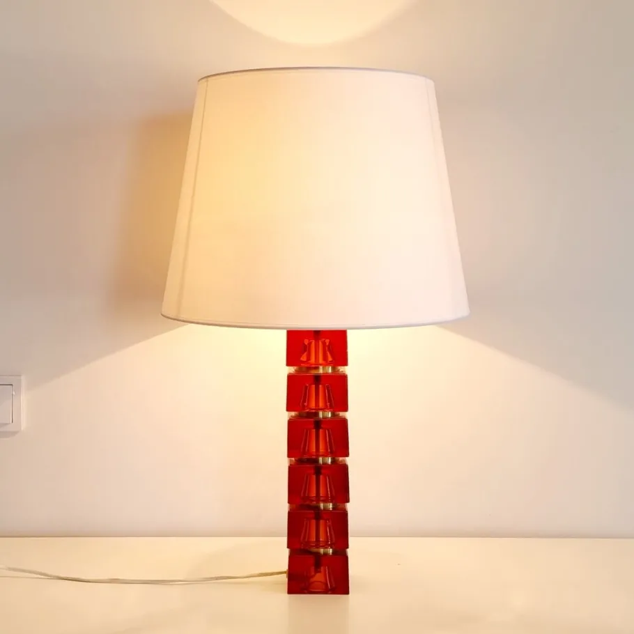 Sale Pamono Large Mid-Century Scandinavian Art Glass and Brass Table Lamp attributed to Carl Fagerlund for Orrefors, Sweden, 1960s