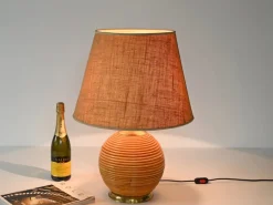 Hot Pamono Large Mid-Century Table Lamp in Rattan and Brass attributed to Vivai del Sud, Italy, 1970s