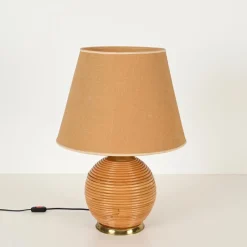 Hot Pamono Large Mid-Century Table Lamp in Rattan and Brass attributed to Vivai del Sud, Italy, 1970s