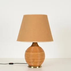 Hot Pamono Large Mid-Century Table Lamp in Rattan and Brass attributed to Vivai del Sud, Italy, 1970s