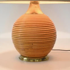 Hot Pamono Large Mid-Century Table Lamp in Rattan and Brass attributed to Vivai del Sud, Italy, 1970s