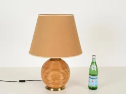 Hot Pamono Large Mid-Century Table Lamp in Rattan and Brass attributed to Vivai del Sud, Italy, 1970s