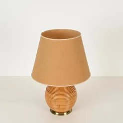 Hot Pamono Large Mid-Century Table Lamp in Rattan and Brass attributed to Vivai del Sud, Italy, 1970s