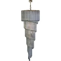Clearance Pamono Large Murano Filigrana Glass Spiral Chandelier