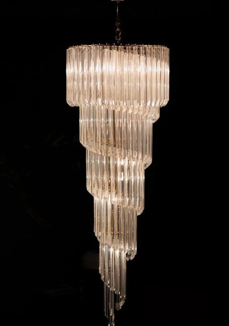 Clearance Pamono Large Murano Filigrana Glass Spiral Chandelier