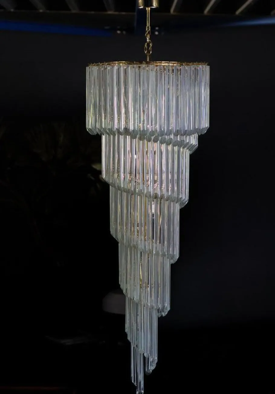 Clearance Pamono Large Murano Filigrana Glass Spiral Chandelier