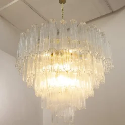 Hot Pamono Large Murano Glass Crystal Tronchi Suspension Chandelier, Italy, 1990s