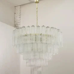 Hot Pamono Large Murano Glass Crystal Tronchi Suspension Chandelier, Italy, 1990s