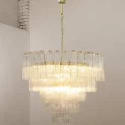 Hot Pamono Large Murano Glass Crystal Tronchi Suspension Chandelier, Italy, 1990s