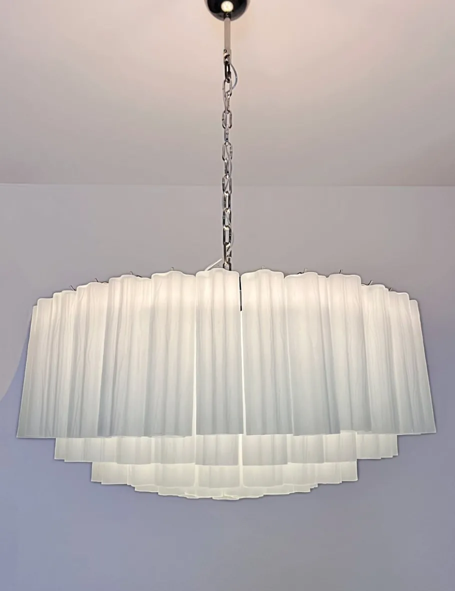 Best Pamono Large Murano Glass Pendant in Acid-Etched Glass Tubes, 1990s