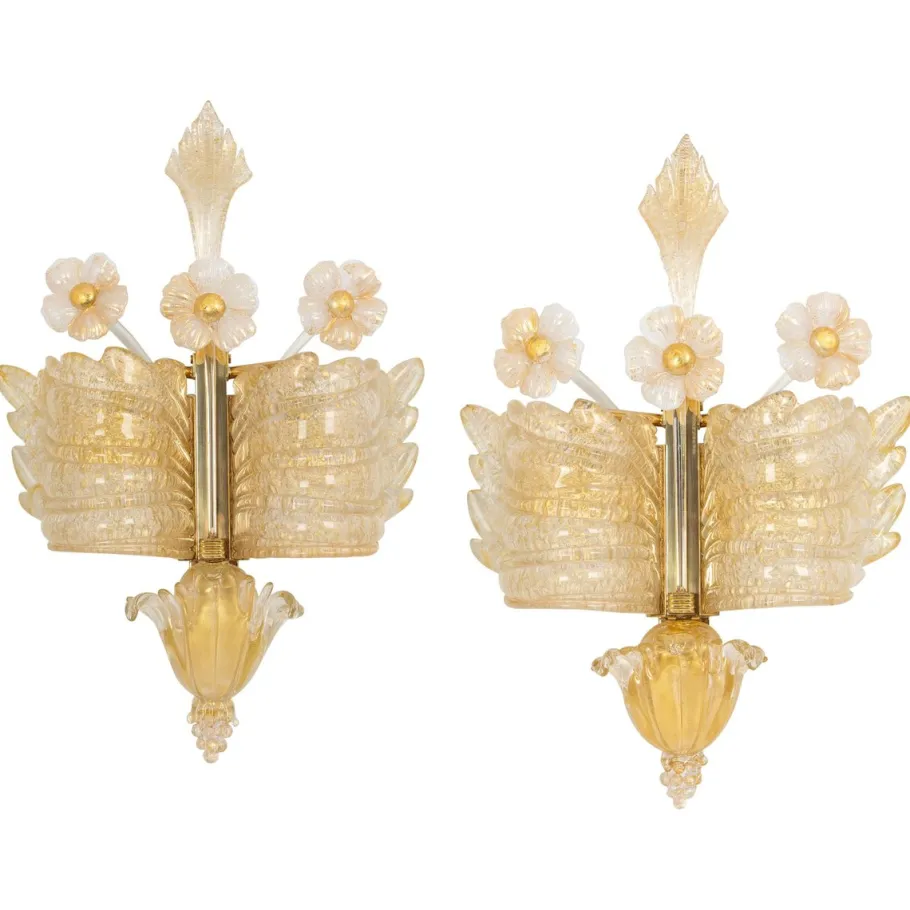 Best Pamono Large Murano Glass Wall Sconces attributed to Barovier & Toso, Italy, 1970s, Set of 2