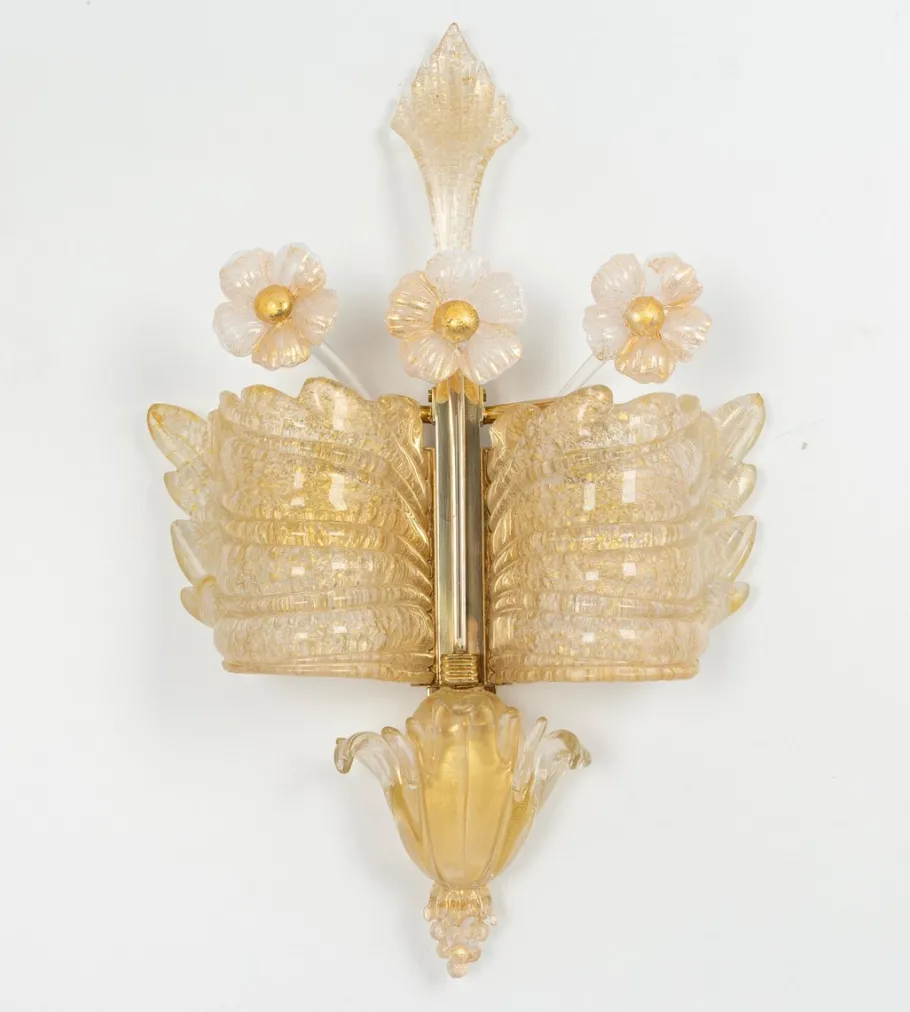 Best Pamono Large Murano Glass Wall Sconces attributed to Barovier & Toso, Italy, 1970s, Set of 2