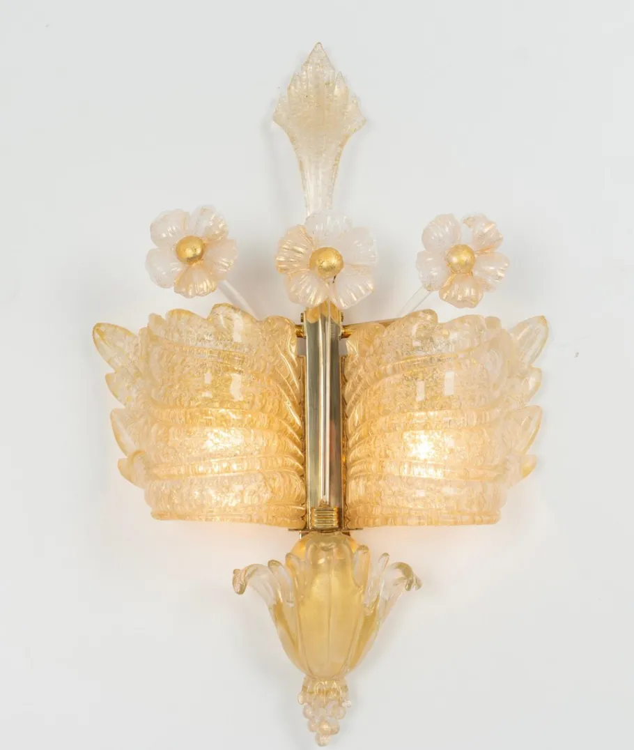 Best Pamono Large Murano Glass Wall Sconces attributed to Barovier & Toso, Italy, 1970s, Set of 2
