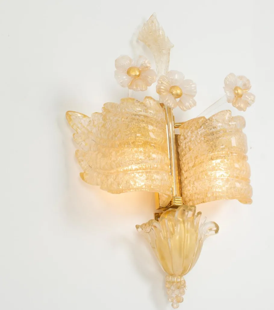 Best Pamono Large Murano Glass Wall Sconces attributed to Barovier & Toso, Italy, 1970s, Set of 2