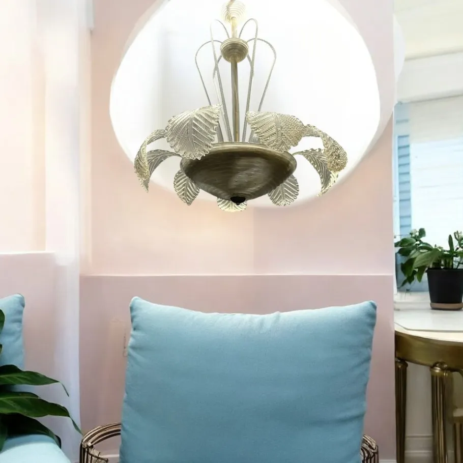 New Pamono Large Murano Glass Waterfall Chandelier from Barovier, 1940s