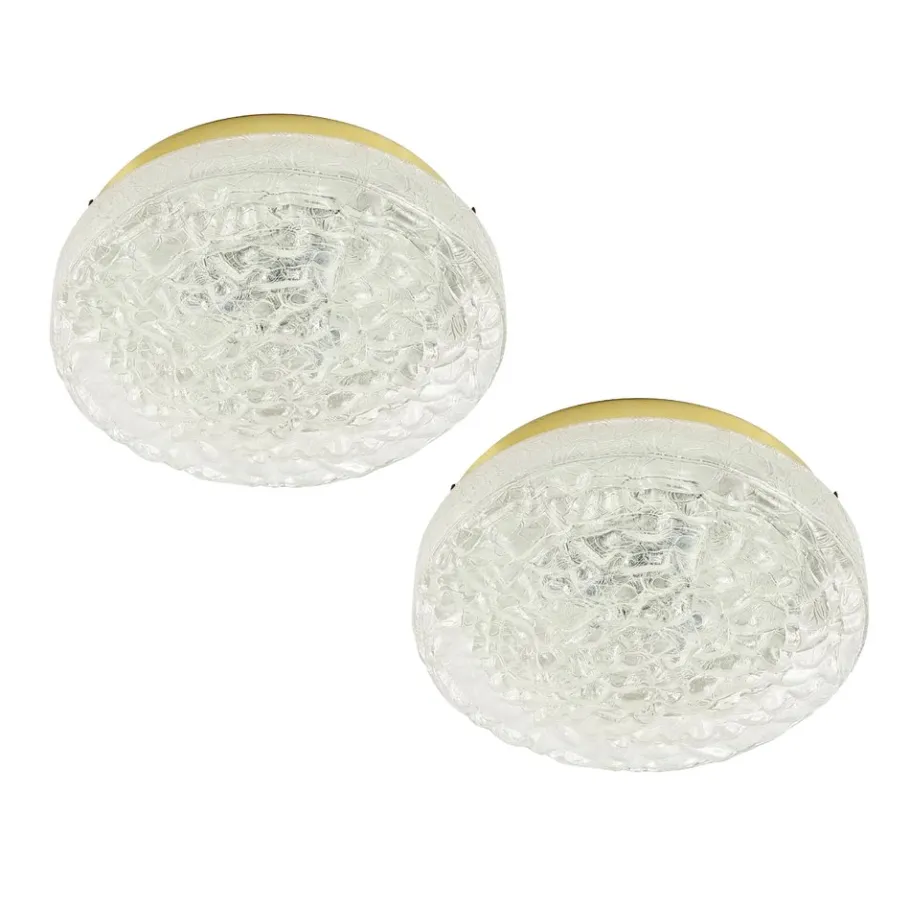Discount Pamono Large Murano Ice Glass Ceiling Lights from Doria Leuchten, Germany, 1960s, Set of 2